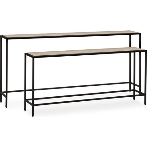 Set/2 Consola 148X24X70/122X24X56 Metal Negro/Marmol Traventino (1/2)