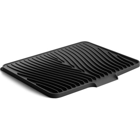 Tappetino scolapiatti - Antiscivolo - Tappetino scolapiatti in silicone - con bordi rialzati - Design angolato - 33 x 40 cm - Per cucine, piani di lavoro o lavelli - Nero (1/5)