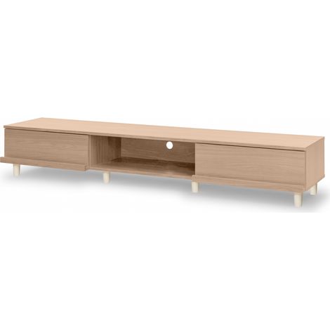 Iris Ohyama, Meuble TV, Meuble tele, Banc TV pour ecran jusqu'à 65 pouces, BAB-180A- Marron Clair, L42.1 x P180 x H30 cm