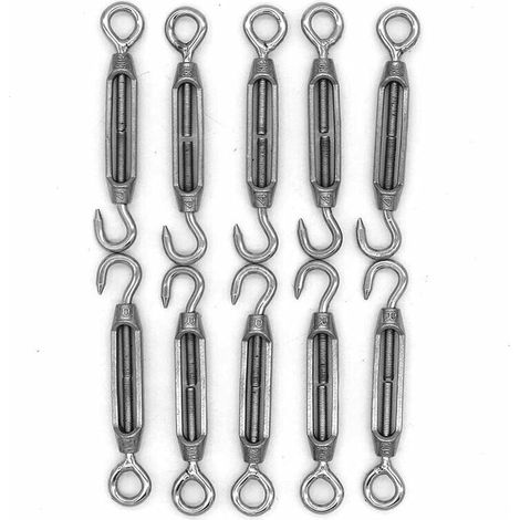 Lot de 10 crochets et œillets M4, tendeur C à O, en acier inoxydable 304, kit de matériel pour câble métallique tension très résistant, pour pare-soleil, installation d'auvent de tente