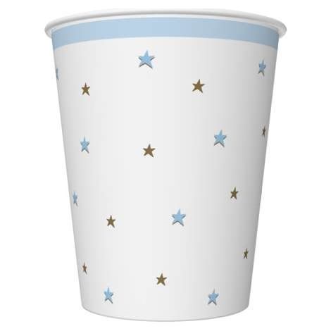 Bicchieri di carta STARS blu da 250 ml, confezione da 8 pezzi.