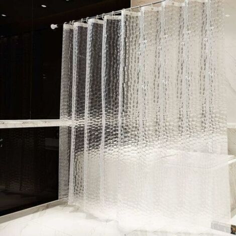 Rideau de douche 240 x 200 cm en EVA 100% imperméable – Anti-moisissures – Épaisseur 0.2mm – 16 œillets métalliques – Effet 3D cube d'eau (1/5)