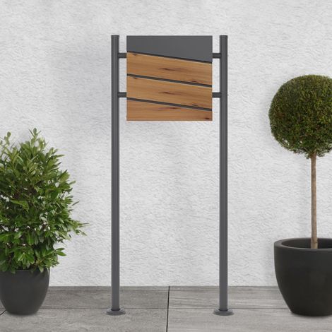 ECD Germany Buzón De Correo Con Soporte Y Compartimento Para El Periódico 37x37x11cm Acero Antracita Óptica De Madera Natural Con 2 Llaves Solapa De Cierre Total Diseño Moderno Pedestal 120cm (1/5)