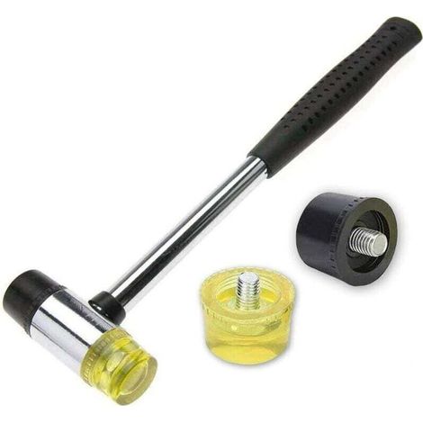Marteau Caoutchouc, 25 mm Nylon Petit Marteau Caoutchoucen avec 2 têtes de Marteau de Rechange.. (1/4)