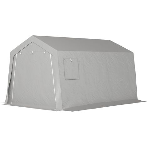 Grauer Gartenschuppen (3 x 4,5 m), wasserdicht und UV-beständig, mit aufrollbarer Tür und Fenstern