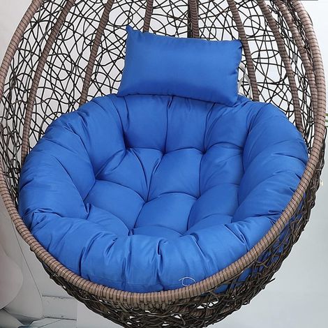 Coussin de chaise œuf amovible avec liens, appui-tête bleu ciel, rond 45x45cm, rembourrage épais pour fauteuil suspendu, lavable, housse de balancelle extérieur, set de 2 pièces (1/5)