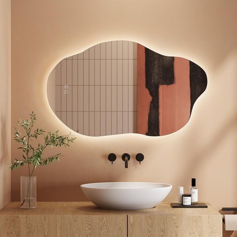 Dripex Miroir Salle de Bain 52 x 85cm, Miroir Asymétrique Salle de Bain avec éclairage LED, Interrupteur Tactile, Lumière Réglable 3 Couleurs, Anti-buée, Mémoire