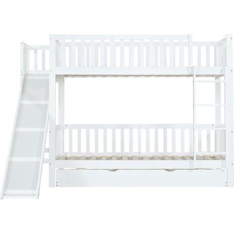 Letto a castello per bambini bianco 90 x 200 cm con letto estraibile, scivolo e scala - MODENUIT (1/5)
