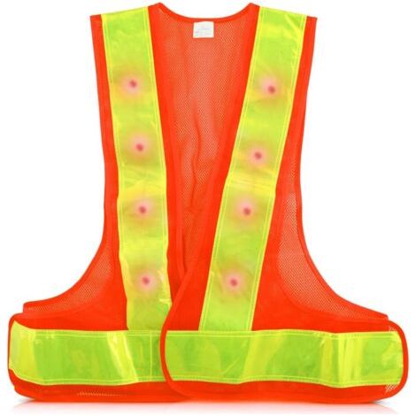 QORVA-Gilet de Sécurité LED Haute Visibilité - 16 Lumières LED Clignotantes et Bandes Réfléchissantes Fluo - Vélo Course Moto Jour Nuit