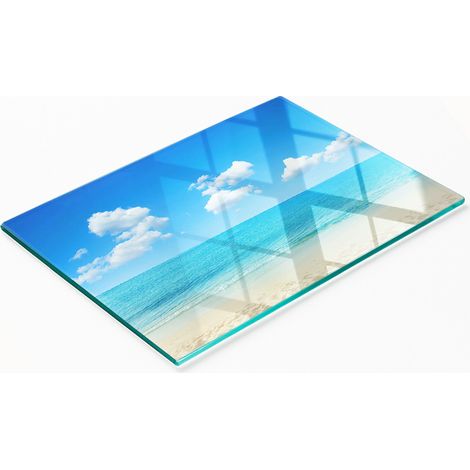 Piatto decorativo multifunzionale in vetro per cucina, stile Paradise Beach, 80x52 cm. (1/5)