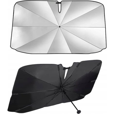 Parasol para coche - Parasol de titanio - 145x83cm - Plata/Negro - Plegable en 3 segundos - Protege el interior - Para coches y SUV (1/5)