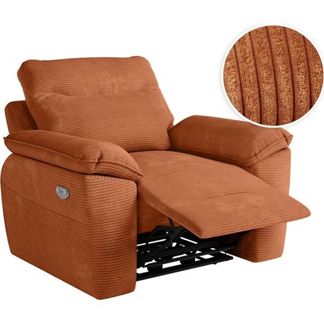 Loungitude – Fauteuil relax électrique en velours côtelé – Couleur terracotta – Prise USB intégrée – Fabrication européenne (1/5)