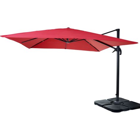 [NEUWERTIG] Gastronomie-Ampelschirm HHG-436, Sonnenschirm 3x3m (Ø4,24m) Polyester Alu/Stahl 23kg rot mit Ständer