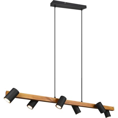 Lampadario Isola Legno 6 Spot Neri Cilindrici Orientabili Marley Trio Lighting (1/5)