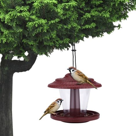 1 mangeoire à oiseaux, transparente, rouge, avec crochets en S, pour balcon ou jardin (1/5)