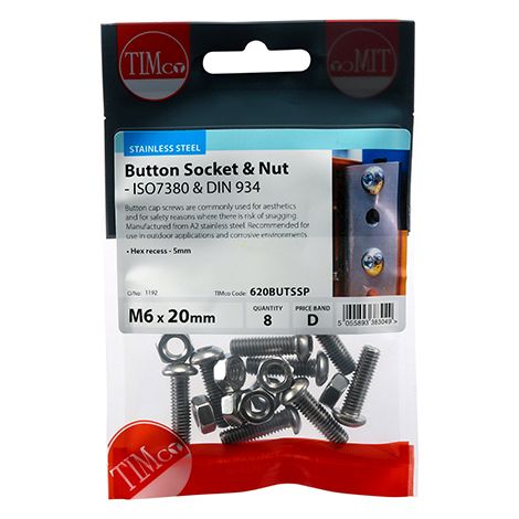 TIMCO Button Socket Screws ISO7380 A2 Stainless Steel - M6 x 20