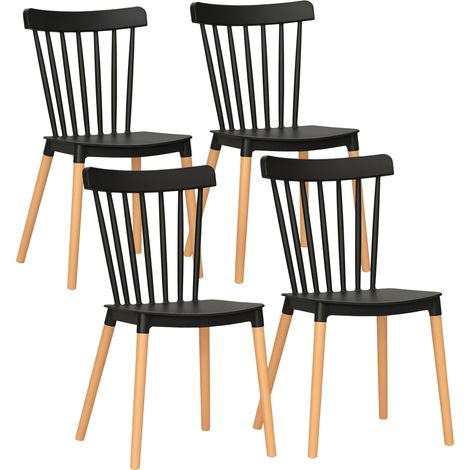 Lot de 4 chaises style scandinave dossier haut assise en polypropylène pieds en hêtre 48 x 52.5 x 83 cm noir (1/5)