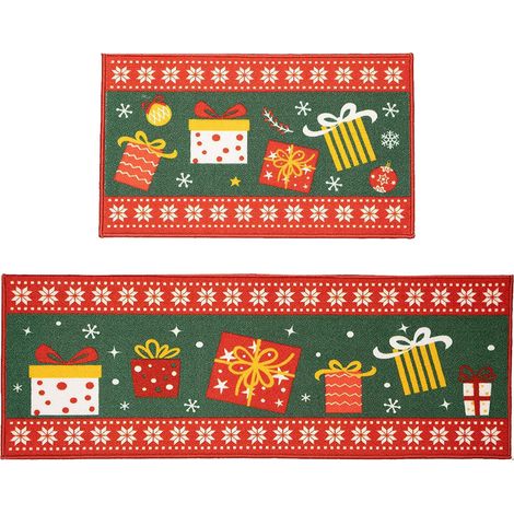 Tapis De Noël - Tapis Antidérapants Pour Entrée Et Salle De Bain - Absorbants Et Rapides À Sécher - Lot De 2 - Dimensions 40 X 60 Cm Et 40 X 120 Cm (1/5)