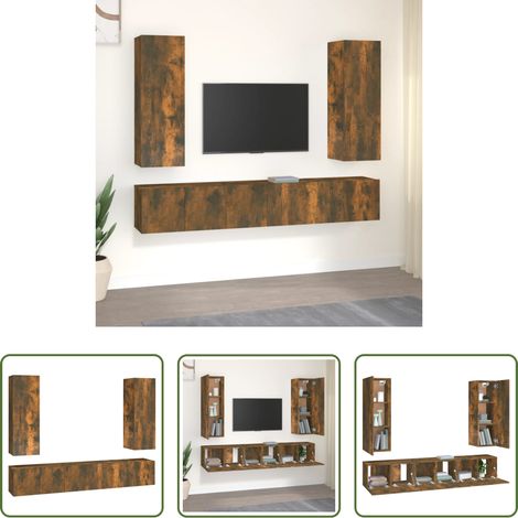 vidaXL Holzwerkstoff - 5-tlg. TV-Schrank-Set Räuchereiche Holzwerkstoff (1/5)