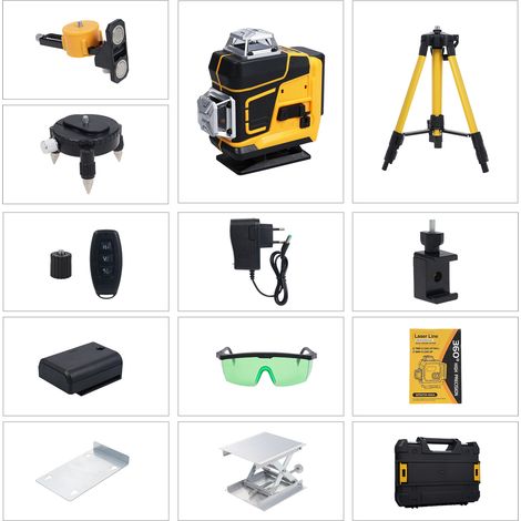 Decdeal Multifunktional 4D 16 Leitungen Laserpegel 3 ° Selbstniveau-Maschine wiederaufladbares Lithium-Batterie-Leveling-Tool mit 3-Höhepunkten einstellbarer Leichtmetall-Verlängerungsstab Station