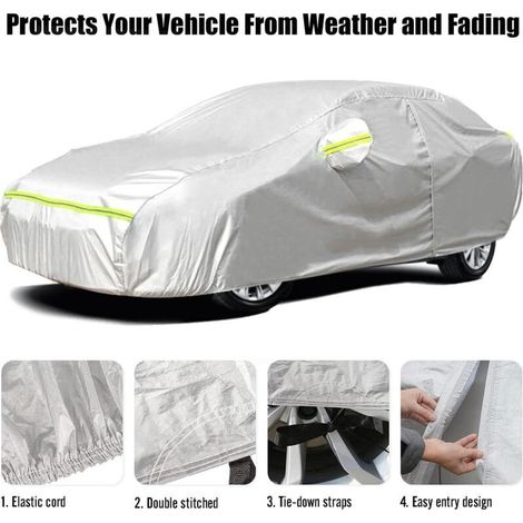 Housse de protection premium pour voiture 460x180x168cm - Imperméable 100% avec ouverture latérale pratique - Doublure coton doux et respirant - Protection 4 saisons (UV/neige/pluie/poussière) - Noir