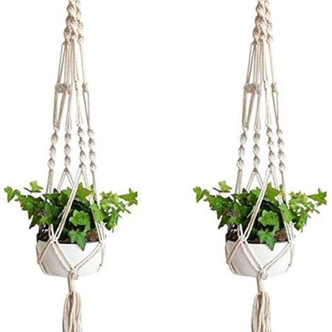 Lot de 2 supports suspendus en macramé pour plantes, panier mural en corde naturelle, pot à fleurs suspendu (1/2)