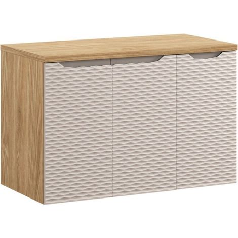 Badezimmer-Set YOKA beige: Unterschrank mit Schränken 90 cm + Waschtischplatte