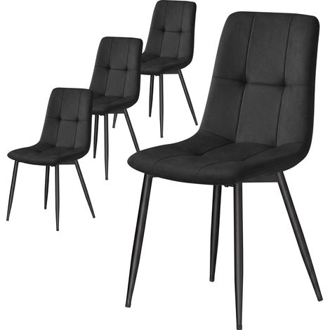 Vasagle – Lot de 4 chaises rembourrées en velours noir – Pieds réglables – Dossier ergonomique pour confort optimal – Structure en métal robuste