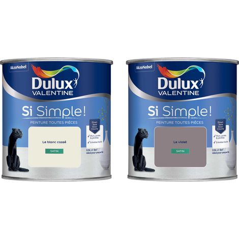 Dulux Valentine Peinture Si Simple Lot de 2 Peinture Intérieure Toutes Pièces Satin - Peinture Murs et Plafonds, Portes et Plinthes - Couleurs : Le Blanc Cassé & Le Violet 0,5 L (1/5)