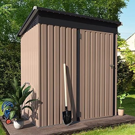 Abri de jardin en métal avec serrure Marron 164 x 81 x 181 cm (1/5)