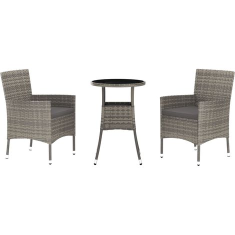 Maison Exclusive - 3-tlg. Garten-Bistro-Set mit Kissen Grau Poly (1/5)