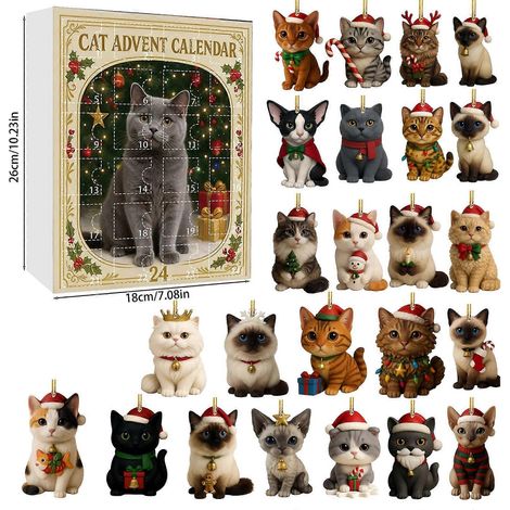 Nouveauté 2025 : Calendrier de l'Avent pour les amoureux des chats, boîte surprise, décoration pour sapin de Noël en acrylique (1/5)