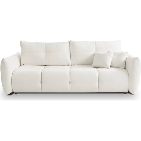 JUNE - Canapé droit convertible tissu bouclette 2 places - Beige
