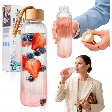 550 ml geriffelte Glaswasserflasche (rosa)