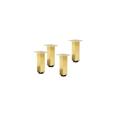 Pieds de meuble réglables, 4 jeux, pieds de meuble en métal, meuble de salle de bain Pieds de support carrés, capacité de charge 400 kg, hauteur de 25cm, réglable de 18 mm - Or brossé