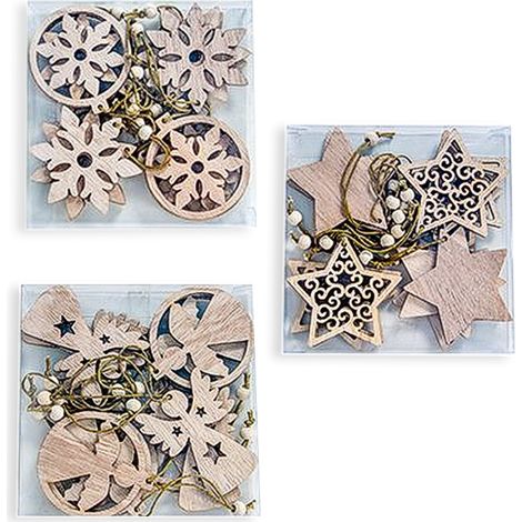 Pendentif En Bois Noël - Forme Flocon De Neige - Décoration Arbre À Luminaires Et Intérieur - Lot De 3 Pièces (1/5)