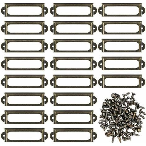 Lot de 50 supports d\\'tiquettes en mtal pour meubles, tiroirs, armoires, cartes, plaques nominatives, cadres avec vis pour bureau, bibliothque, bibliothque, tagres Bronze (60 x 17 mm) (1/5)