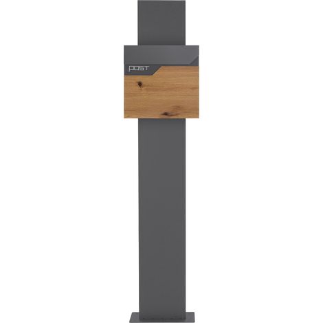 ECD-Germany Boîte aux Lettres sur Pied, 37x37x11 cm, Anthracite/Aspect Bois, Acier, Boîte Postale avec Compartiment à Journaux/Courrier, Support de Boîte aux Lettres 170 cm, Verrouillable avec 2 Clés