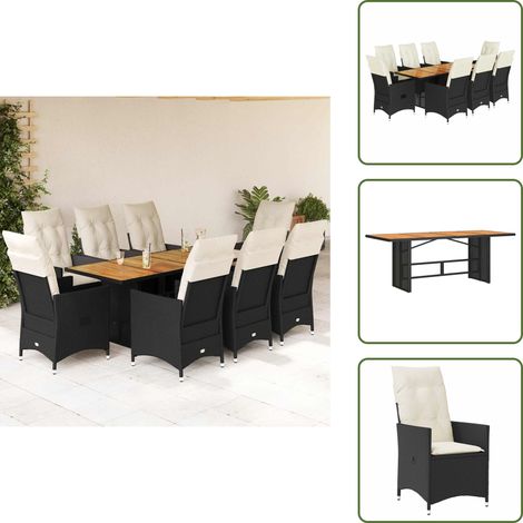 Cuscini da seduta - vidaXL Set da Pranzo da Giardino 9 pz con Cuscini Nero in Polyrattan - Rattan PE