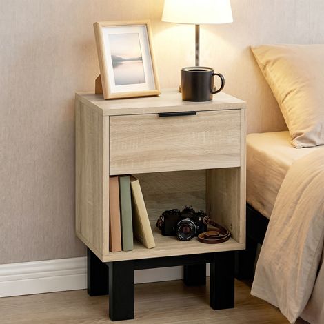 Nachttisch, Nachtschrank mit Schublade, offenes Fach, Nachtkommode für Schlafzimmer, Wohnzimmer, 35 x 26 x 50 cm, Eiche (1/5)