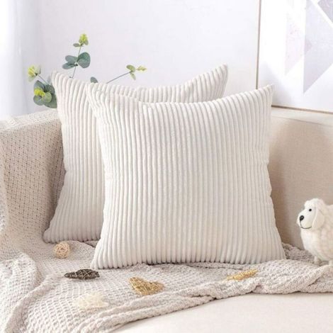 Lot de 2 housses de coussin décoratives 60x60cm velours côtelé couleur unie douce housses de coussin en peluche pour canapé (1/5)