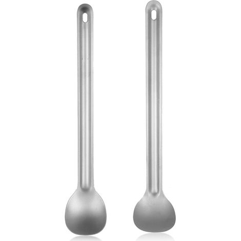 Irovami Cuillère en titane , Cuillère longue 15g ultra-légère pour camping randonnée pique-nique – Sac de rangement inclus (1/5)
