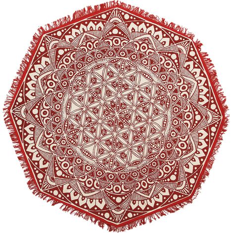 Alfombra de sala de estar estilo oriental de algodón roja ø 120 cm Mezitili