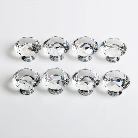 Easy Living - Set of 8 clear white crystal glass furniture handles, 40 mm, diamond shape, for kitchen drawers or dressing table (1/5)