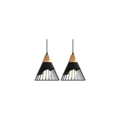 Moderne und minimalistische Pendelleuchte im nordischen Stil aus Holz, kreativer Vintage-Kronleuchter aus Eisen, E27-Fassung, höhenverstellbar, ideal für Schlafzimmer, Restaurant oder Café (schwarz) -