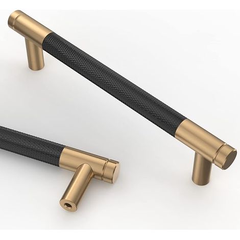 Lot de 2 poignées meubles noir doré 128mm avec vis, pour armoires et placards (1/4)