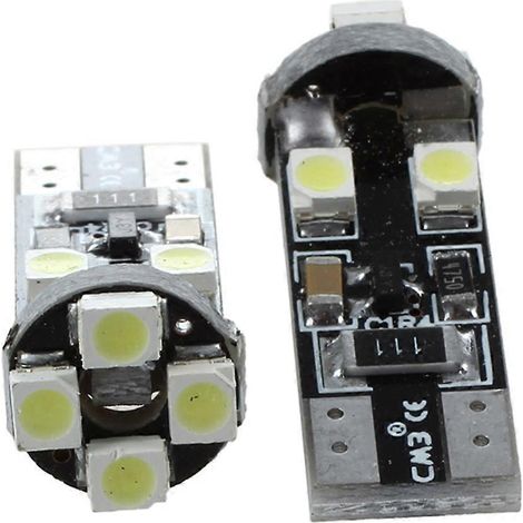 2 ampoules LED blanches T10 W5W CANBUS sans erreur, 8 SMD, culot à baïonnette, 12 V