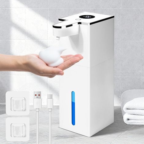 Distributeur Savon Automatique, 420ml Distributeur Savon Mural, Distributeur Mousse avec Capteur Infrarouge, Rechargeable par USB, Adapté à la Cuisine, Salle de Bain (1/5)