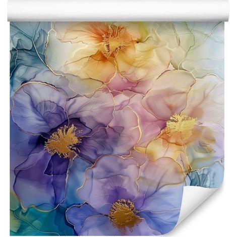 Papel pintado tinta azul, beige y morado para salón y dormitorio, 50x1000 cm (1/5)