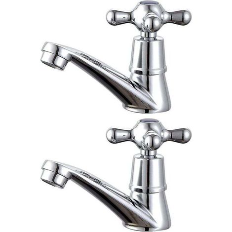 1 paire de robinets de lavabo, robinet de lavabo à levier cruciforme pour eau froide et chaude pour salle de bain (1/4)